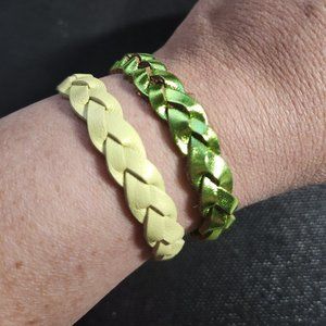 Bundle of two Flourish Leather braid bracelets, green and yellow - Size XL